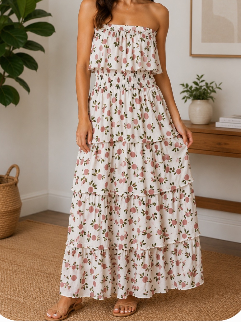 Skemo Beach White Strapless Tiered Maxi Dress